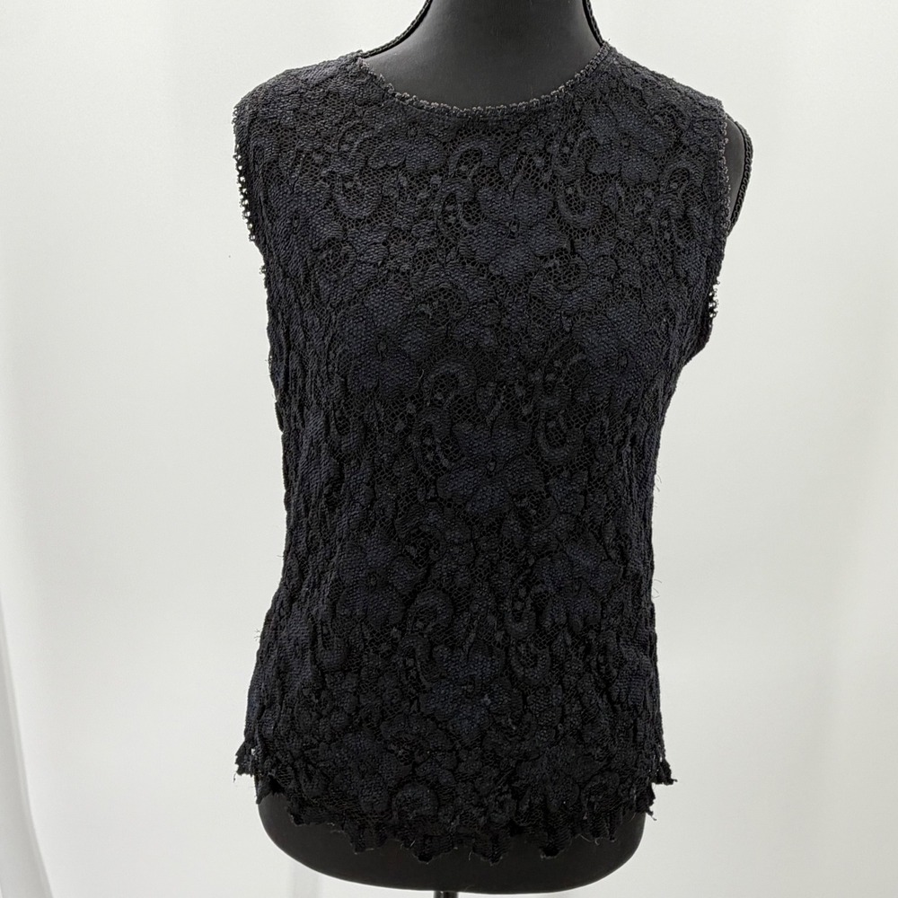 Softwear by Mark Singer Lace Tank Top Sleeveless Floral Black Vintage Style S/M